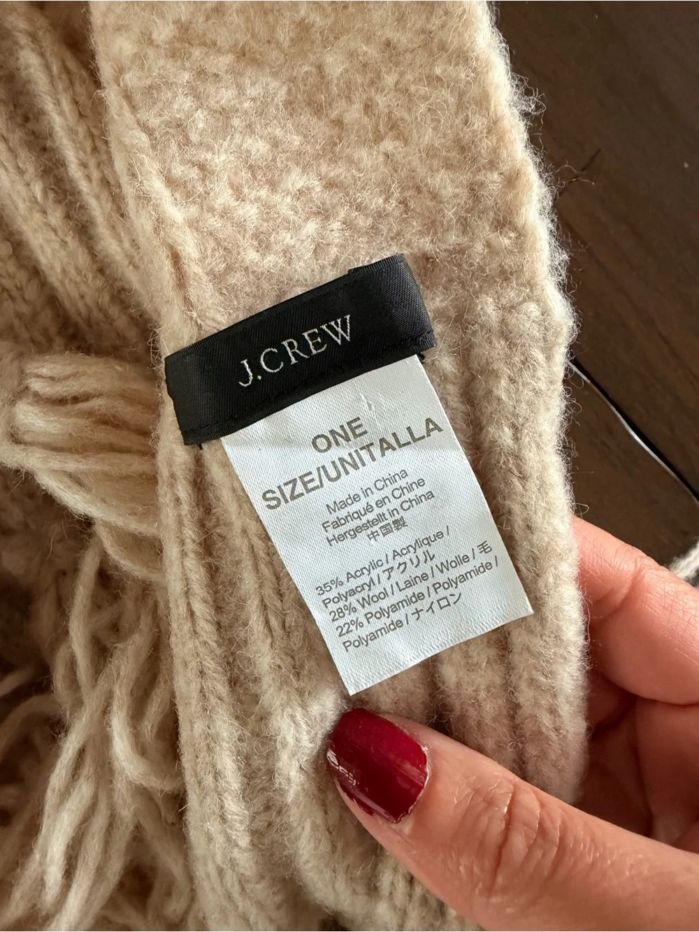 J. Crew Cable-knit fringe scarf Heather Oatmeal #419